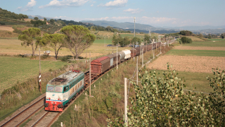 Merci interzona, dalla composizione meravigliosa, con titolare la E655 191, in transito da Collevecchio - Poggio Sommavilla.