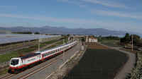 Il primo treno classificato Frecciabianca circolante in Sicilia, in transito dal Cavalcavia di Carruba, con in coda la E464 394 
 e in testa la 375.